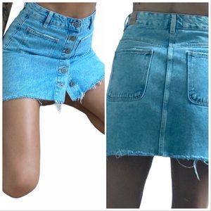 Zara Light Blue Denim High Waisted Button Front Mini Skirt